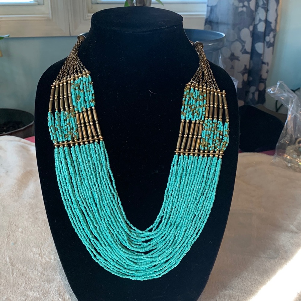 Gold and turquoise beaded necklace